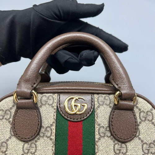 Gucci Ophidia Web Boston Bag GG Supreme Monogram Beige Ebony