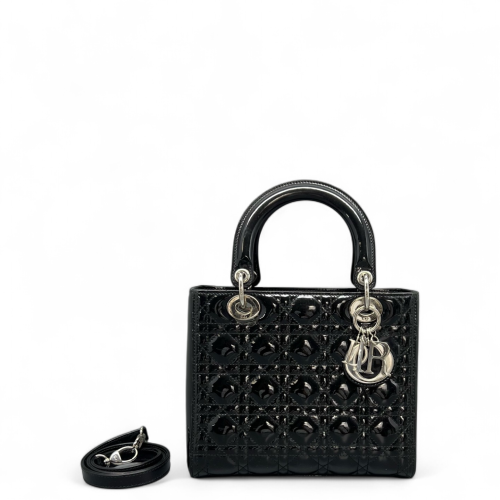 Dior Medium Lady Dior Patent Calfskin Black