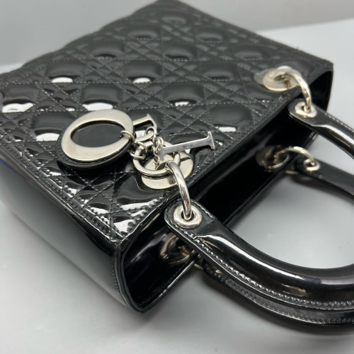 Dior Medium Lady Dior Patent Calfskin Black