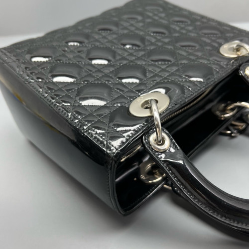 Dior Medium Lady Dior Patent Calfskin Black