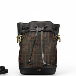 Fendi Mini Mon Tresor Bucket Zucca Calfskin Brown Dark Brown
