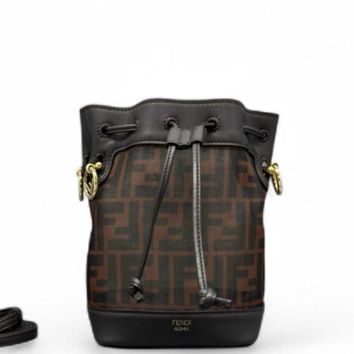 Fendi Mini Mon Tresor Bucket Zucca Calfskin Brown Dark Brown