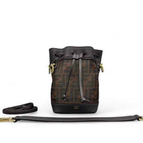 Fendi Mini Mon Tresor Bucket Zucca Calfskin Brown Dark Brown
