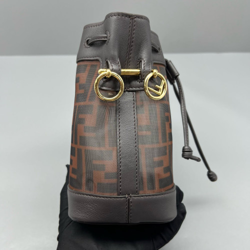 Fendi Mini Mon Tresor Bucket Zucca Calfskin Brown Dark Brown