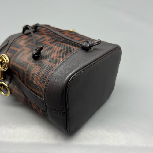 Fendi Mini Mon Tresor Bucket Zucca Calfskin Brown Dark Brown
