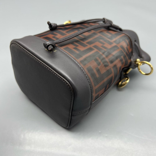 Fendi Mini Mon Tresor Bucket Zucca Calfskin Brown Dark Brown
