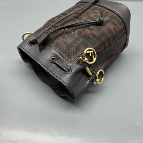 Fendi Mini Mon Tresor Bucket Zucca Calfskin Brown Dark Brown