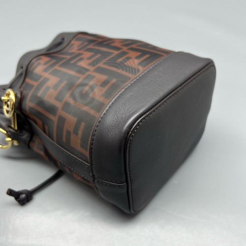 Fendi Mini Mon Tresor Bucket Zucca Calfskin Brown Dark Brown
