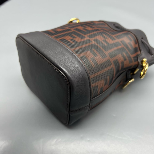 Fendi Mini Mon Tresor Bucket Zucca Calfskin Brown Dark Brown