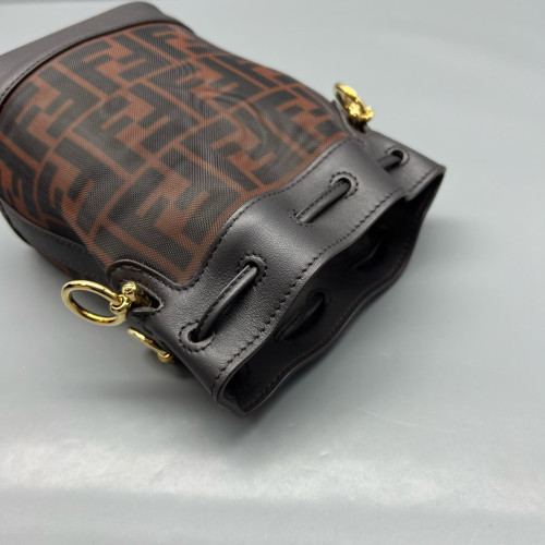 Fendi Mini Mon Tresor Bucket Zucca Calfskin Brown Dark Brown