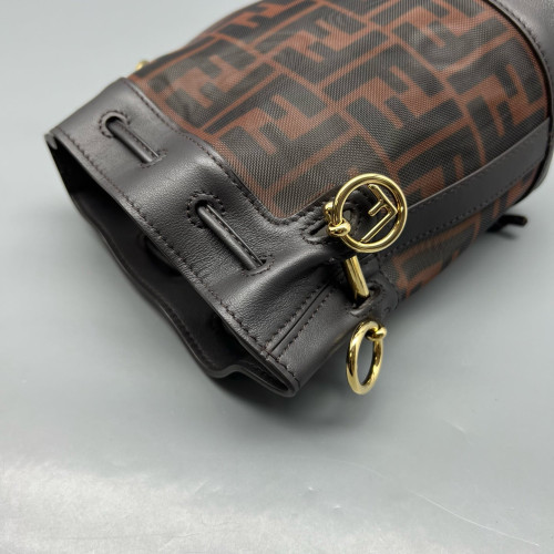 Fendi Mini Mon Tresor Bucket Zucca Calfskin Brown Dark Brown