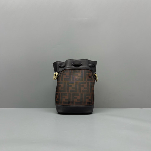 Fendi Mini Mon Tresor Bucket Zucca Calfskin Brown Dark Brown