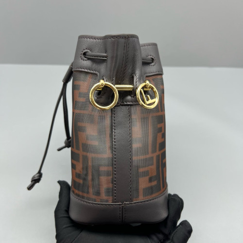 Fendi Mini Mon Tresor Bucket Zucca Calfskin Brown Dark Brown