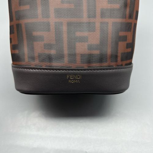 Fendi Mini Mon Tresor Bucket Zucca Calfskin Brown Dark Brown