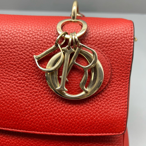Dior Small Be Dior Flap Grained Calfskin Red