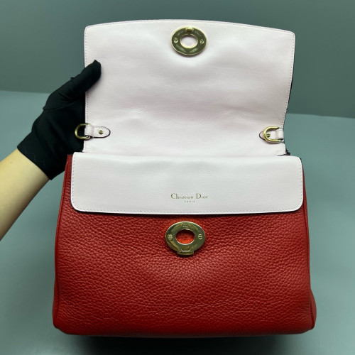Dior Small Be Dior Flap Grained Calfskin Red