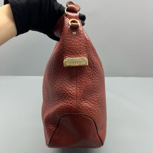 Burberry Shoulder Bag Grained Calfskin Burgundy Brown