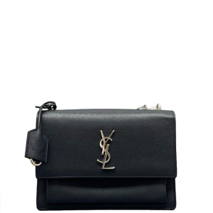 Yves Saint Laurent Medium Sunset Grained Calfskin Black