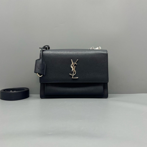 Yves Saint Laurent Medium Sunset Grained Calfskin Black