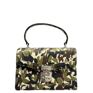 Miu Miu Camouflage Accordion Bag Calfskin Kaki Black White