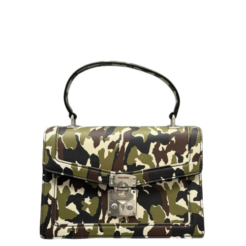 Miu Miu Camouflage Accordion Bag Calfskin Kaki Black White