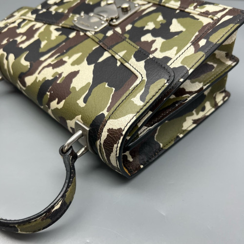 Miu Miu Camouflage Accordion Bag Calfskin Kaki Black White