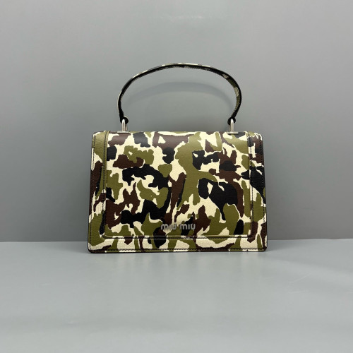 Miu Miu Camouflage Accordion Bag Calfskin Kaki Black White
