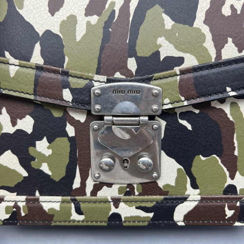 Miu Miu Camouflage Accordion Bag Calfskin Kaki Black White