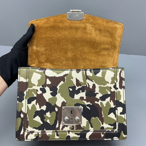 Miu Miu Camouflage Accordion Bag Calfskin Kaki Black White