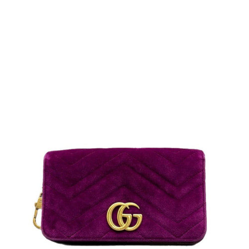 Gucci Matelasse GG Marmont Chain Wallet Velvet Purple