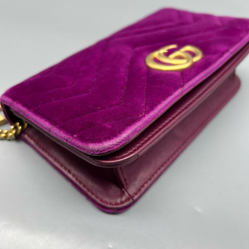 Gucci Matelasse GG Marmont Chain Wallet Velvet Purple