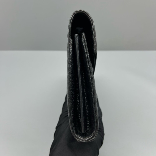 Yves Saint Laurent Envelope Wallet On Chain Shiny Caviar Calfskin Black