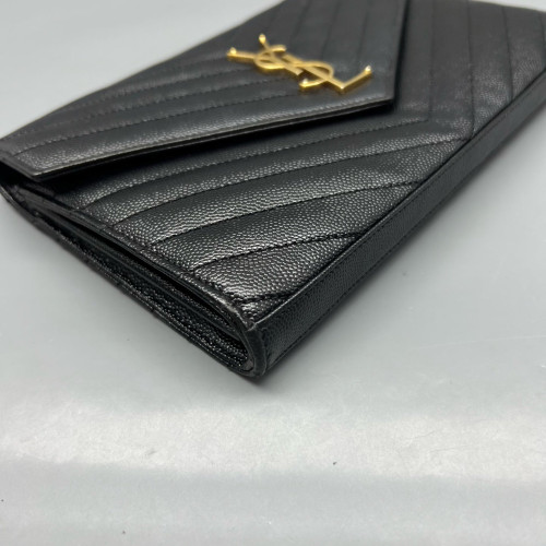 Yves Saint Laurent Envelope Wallet On Chain Shiny Caviar Calfskin Black