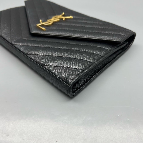 Yves Saint Laurent Envelope Wallet On Chain Shiny Caviar Calfskin Black