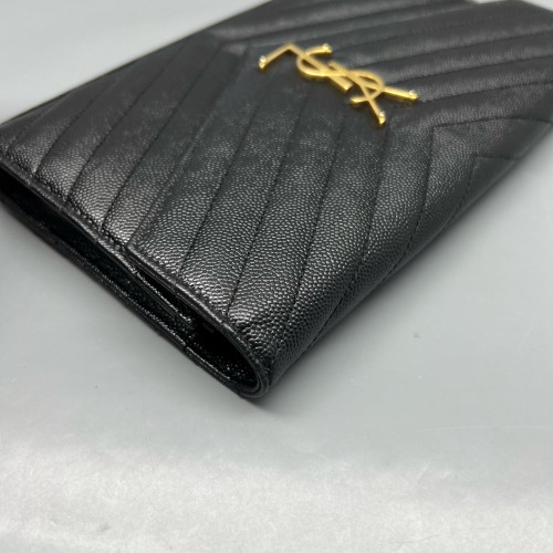 Yves Saint Laurent Envelope Wallet On Chain Shiny Caviar Calfskin Black