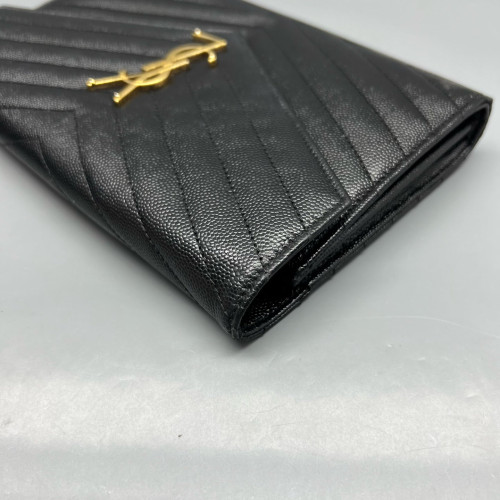 Yves Saint Laurent Envelope Wallet On Chain Shiny Caviar Calfskin Black