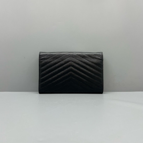 Yves Saint Laurent Envelope Wallet On Chain Shiny Caviar Calfskin Black