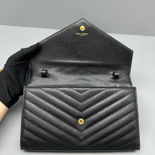 Yves Saint Laurent Envelope Wallet On Chain Shiny Caviar Calfskin Black