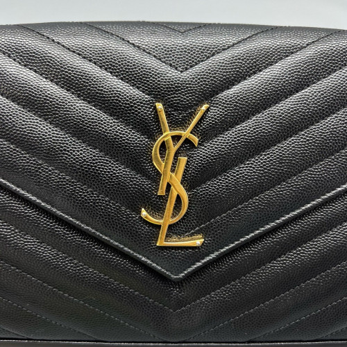 Yves Saint Laurent Envelope Wallet On Chain Shiny Caviar Calfskin Black