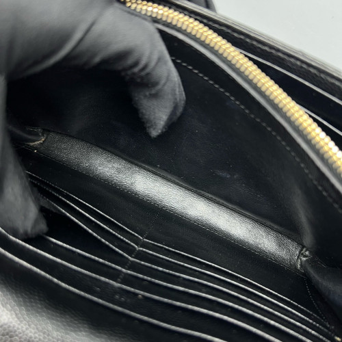 Yves Saint Laurent Envelope Wallet On Chain Shiny Caviar Calfskin Black