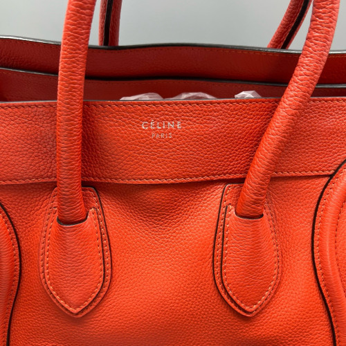 Celine Medium Luggage Phantom Grained Calfskin Red Orange