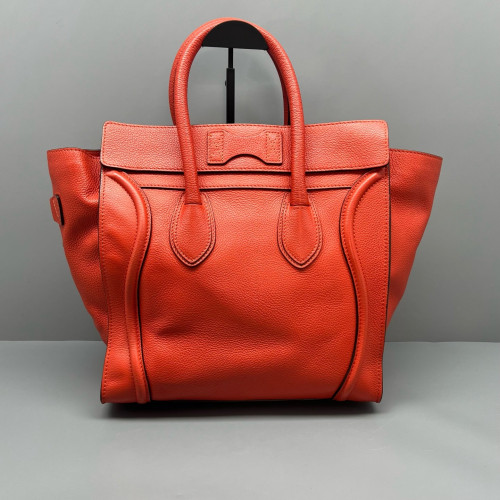 Celine Medium Luggage Phantom Grained Calfskin Red Orange