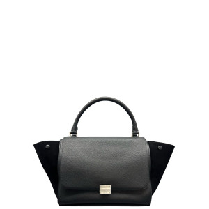 Celine Medium Trapeze Grained Calfskin Suede Black