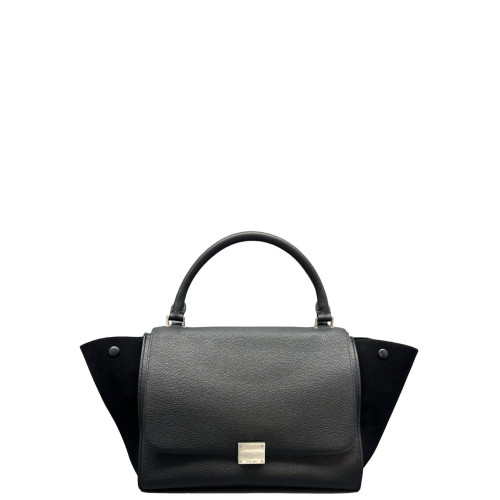 Celine Medium Trapeze Grained Calfskin Suede Black