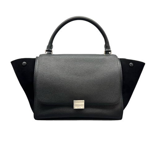 Celine Medium Trapeze Grained Calfskin Suede Black