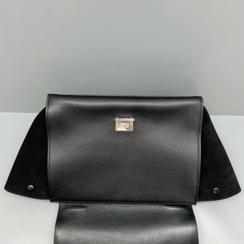 Celine Medium Trapeze Grained Calfskin Suede Black