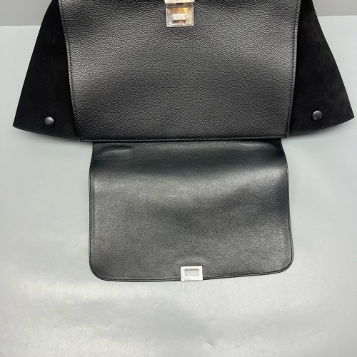 Celine Medium Trapeze Grained Calfskin Suede Black