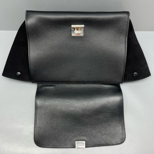 Celine Medium Trapeze Grained Calfskin Suede Black