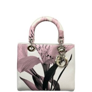 Dior Medium Lady Dior Grained Calfskin White Pink Black