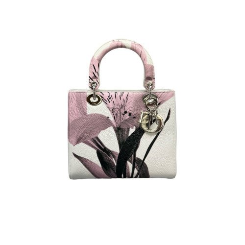 Dior Medium Lady Dior Grained Calfskin White Pink Black
